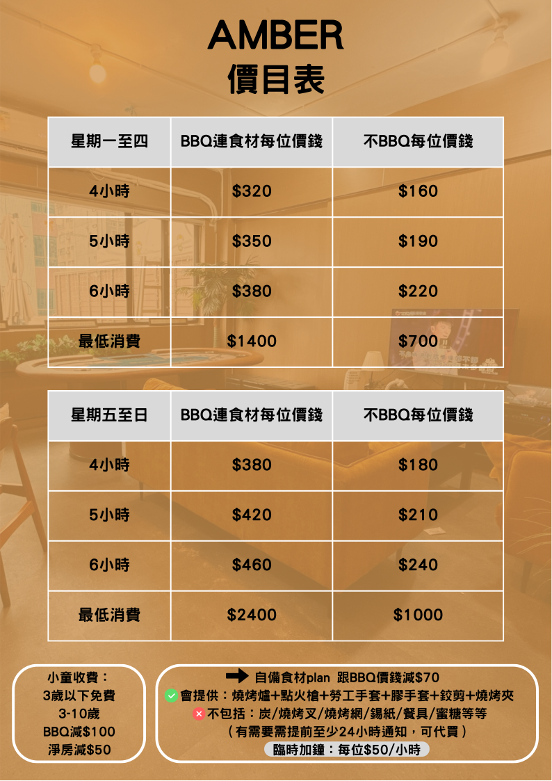 A15 價目表 3歲以下小童免費